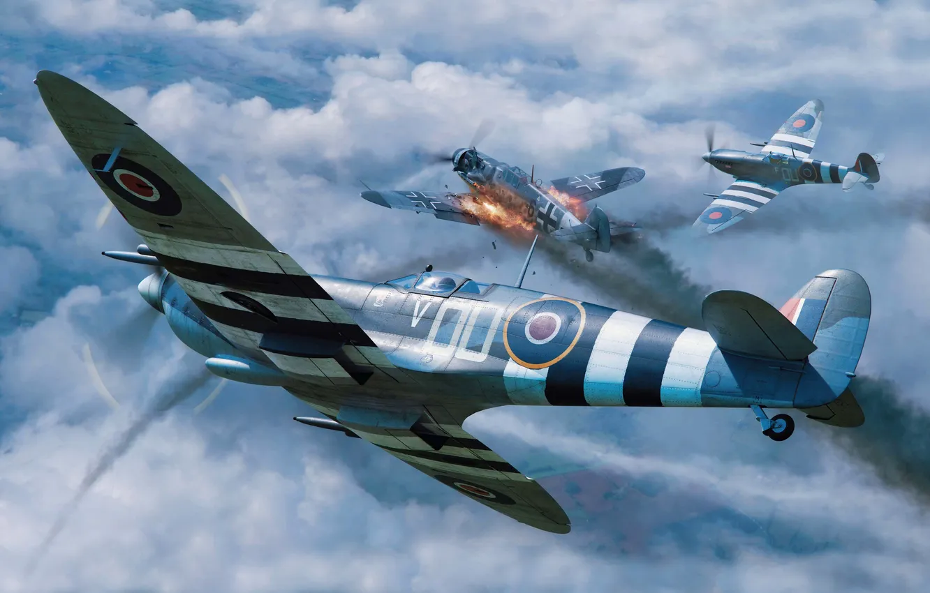 Photo wallpaper fighter, UK, Spitfire Mk. IXc, combat aircraft, Spitfire Mk. XI