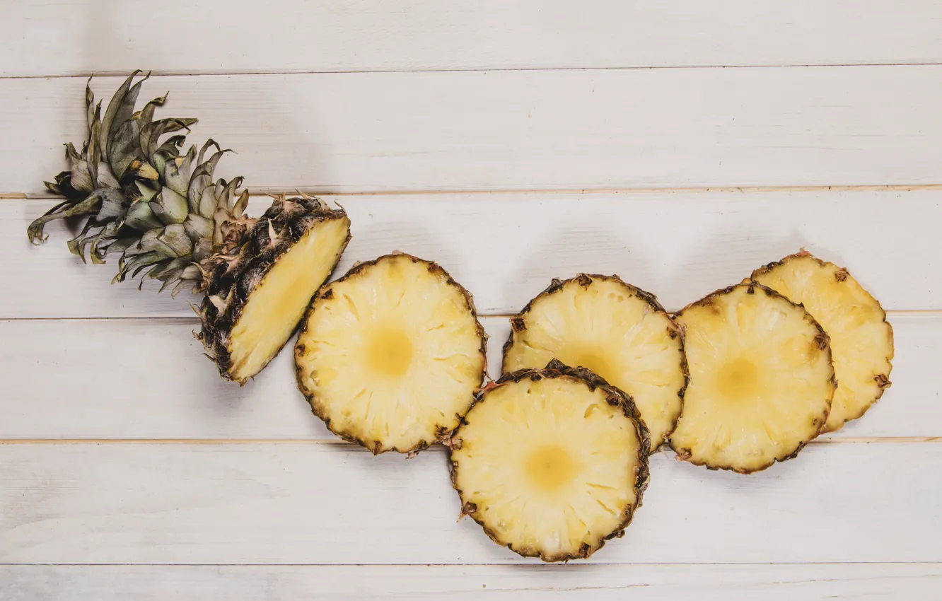 Photo wallpaper yellow, pineapple, yellow, pineapple, wooden background
