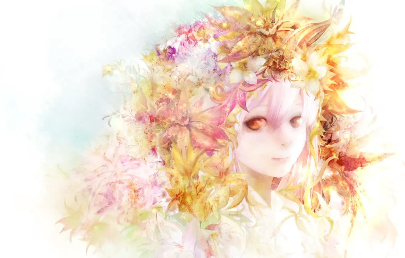 Photo wallpaper girl, flowers, face, anime, art, zhang xiao bo