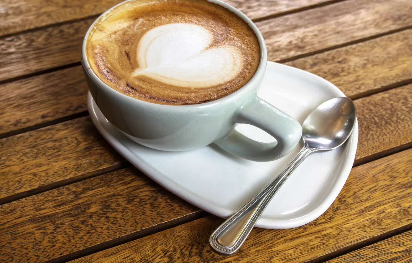 Photo wallpaper spoon, Cup, cappuccino, saucer, cup, spoon, cappuccino, saucer
