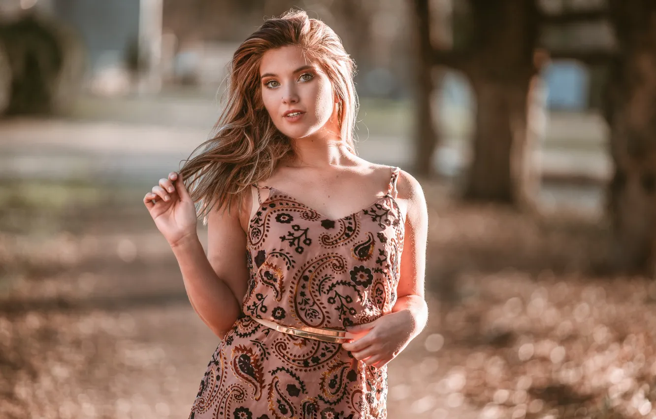 Photo wallpaper girl, pose, dress, bokeh