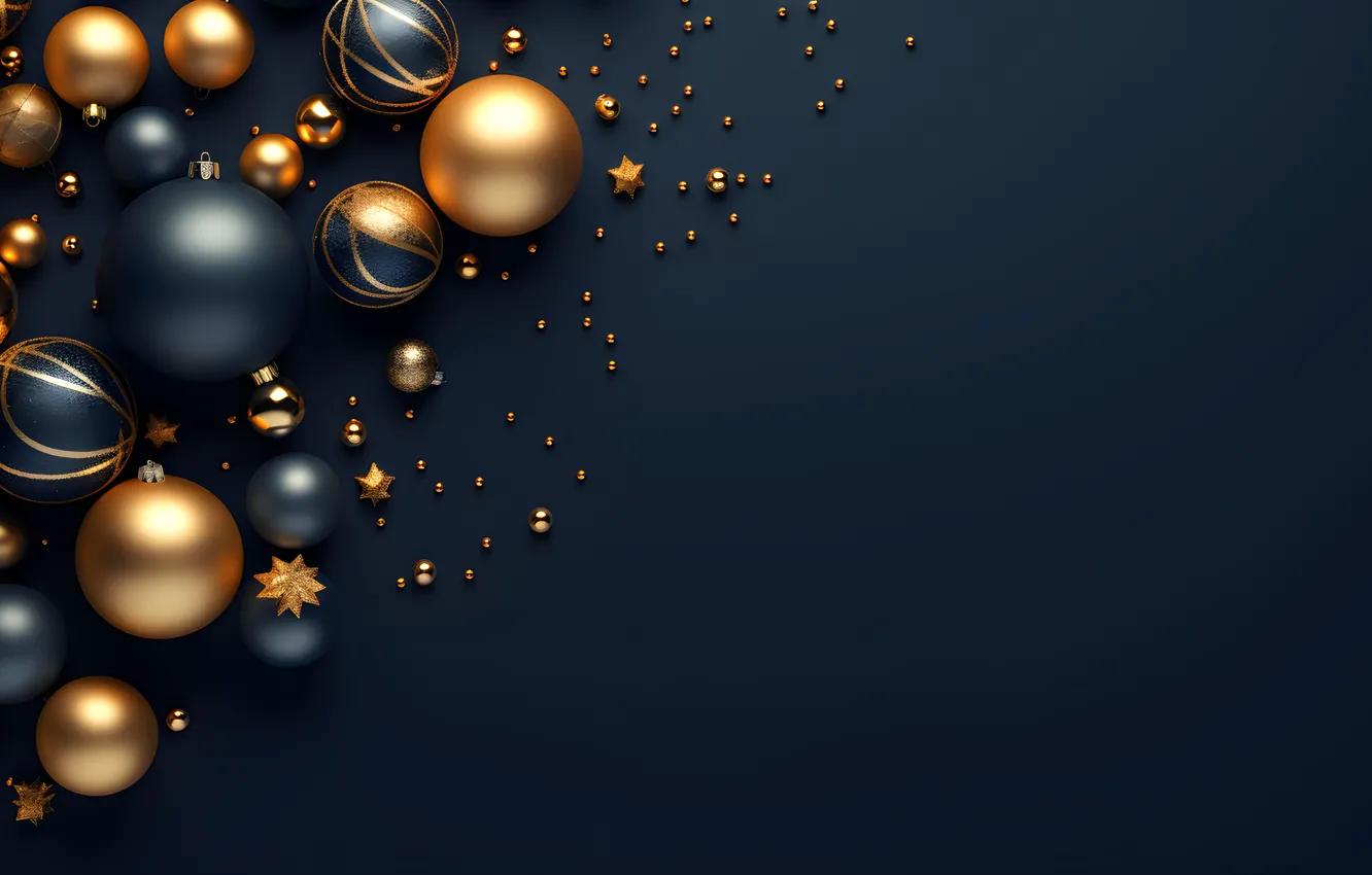 Photo wallpaper balls, the dark background, new year, Christmas, blue background, Christmas decorations, Christmas decorations, AI art