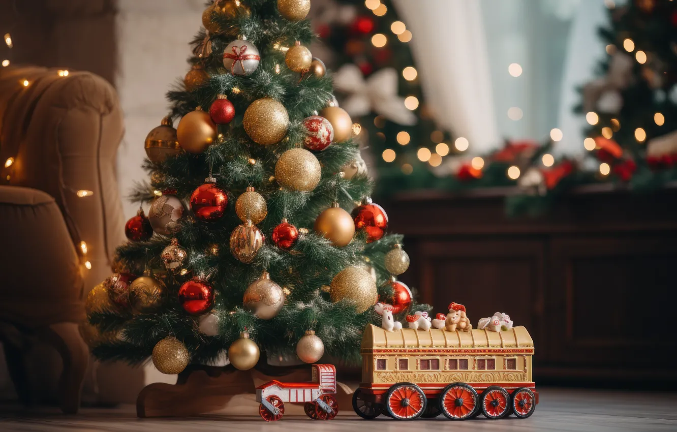 Photo wallpaper machine, toy, new year, Christmas, house, machine, herringbone, the trailer