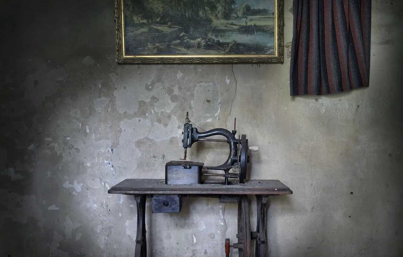 Photo wallpaper background, wall, sewing machine