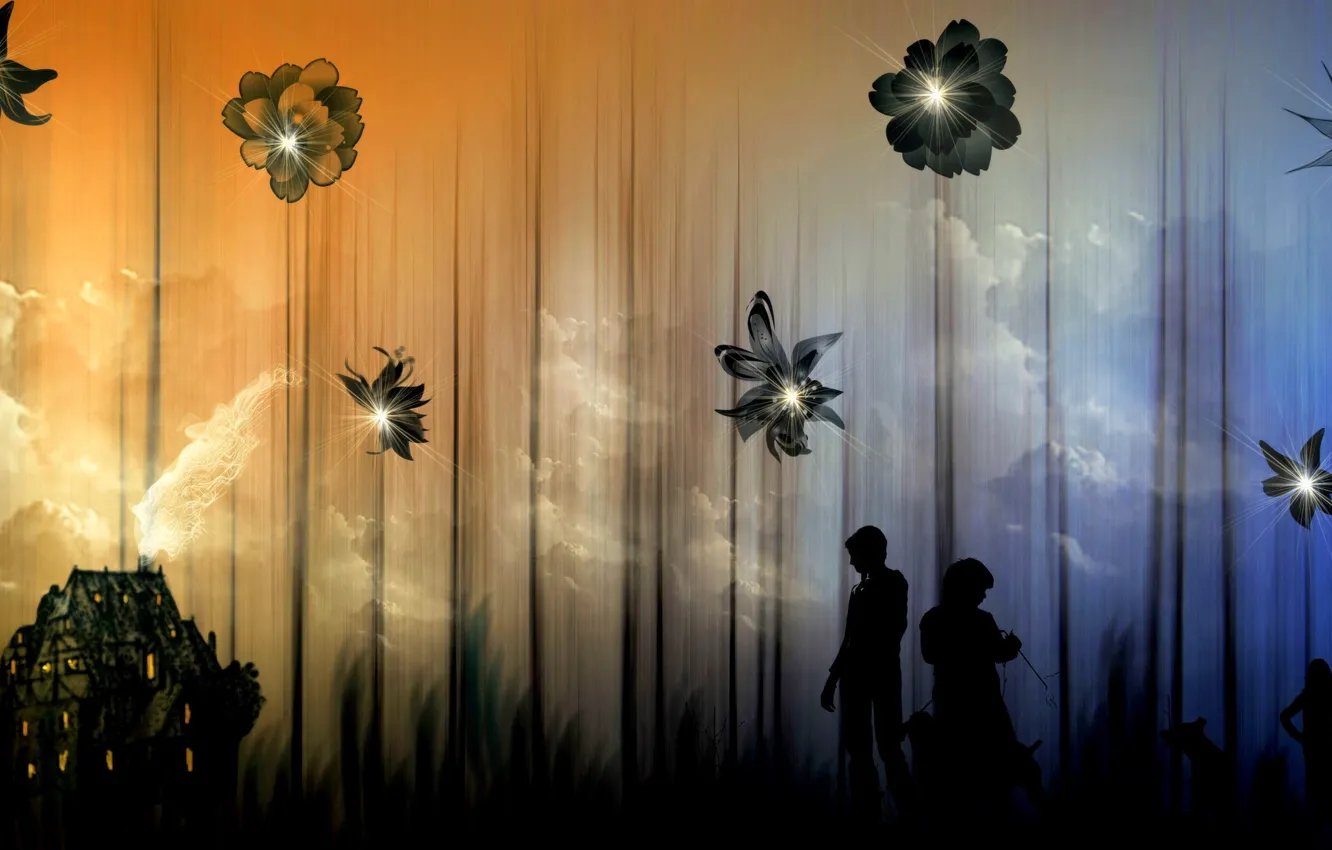 Photo wallpaper style, background, silhouettes