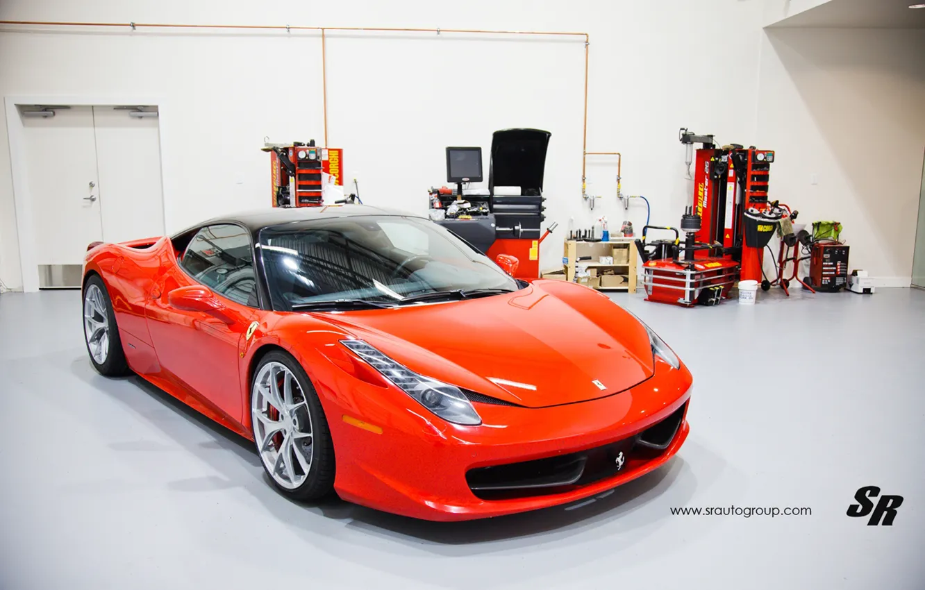 Photo wallpaper garage, Ferrari, sports car, 2012, Ferrari, 458, SR Auto Group, Factory Flush