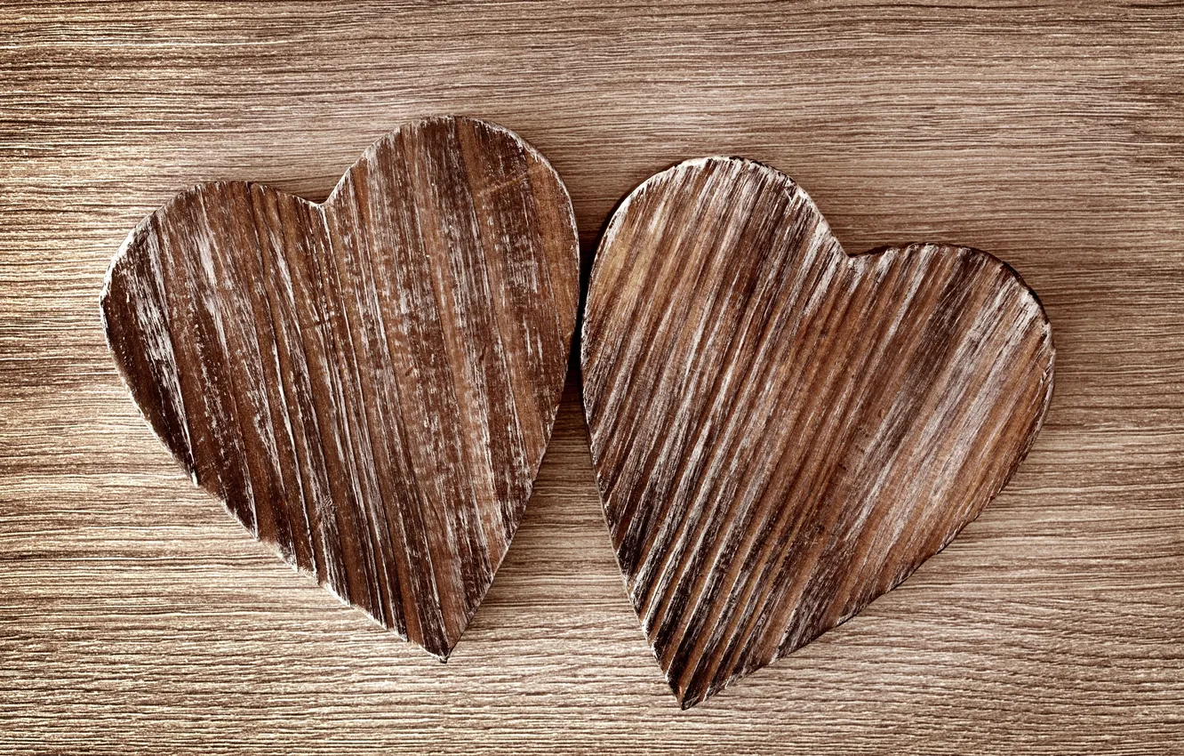 Photo wallpaper trees, heart, hearts, wooden