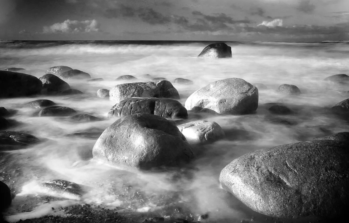 Photo wallpaper sea, wave, beach, stones, waves, beach, sea, stones