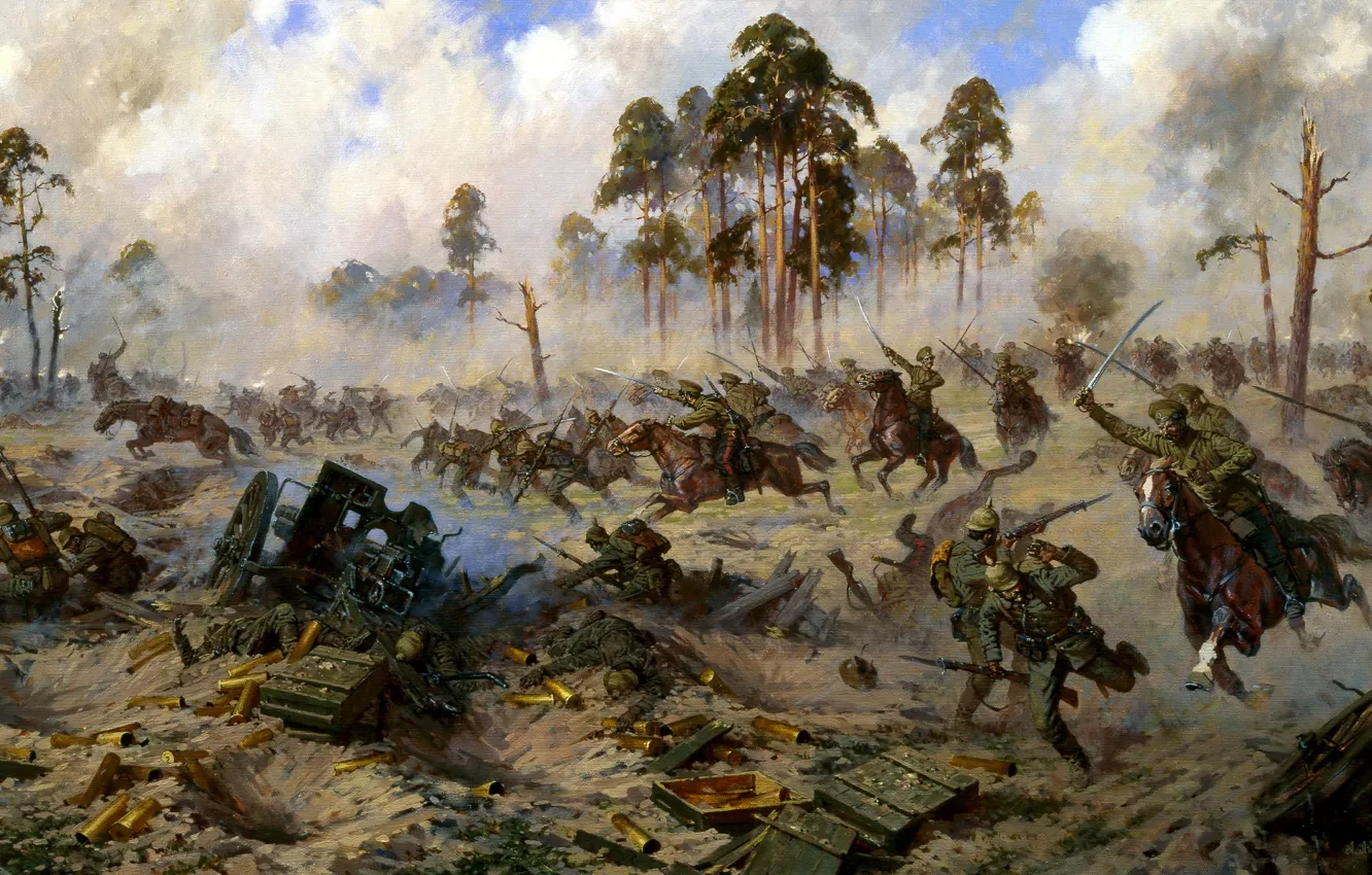 Photo wallpaper rider, storm, avalanche, storm, panic, war, artillery, Attack of the Cossacks