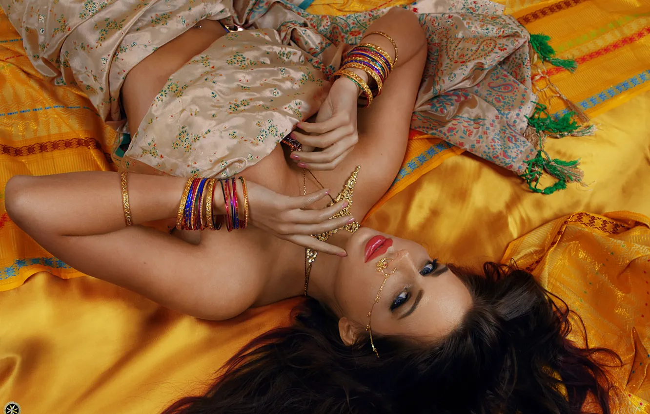 Photo wallpaper look, decoration, pose, model, portrait, makeup, brunette, hairstyle