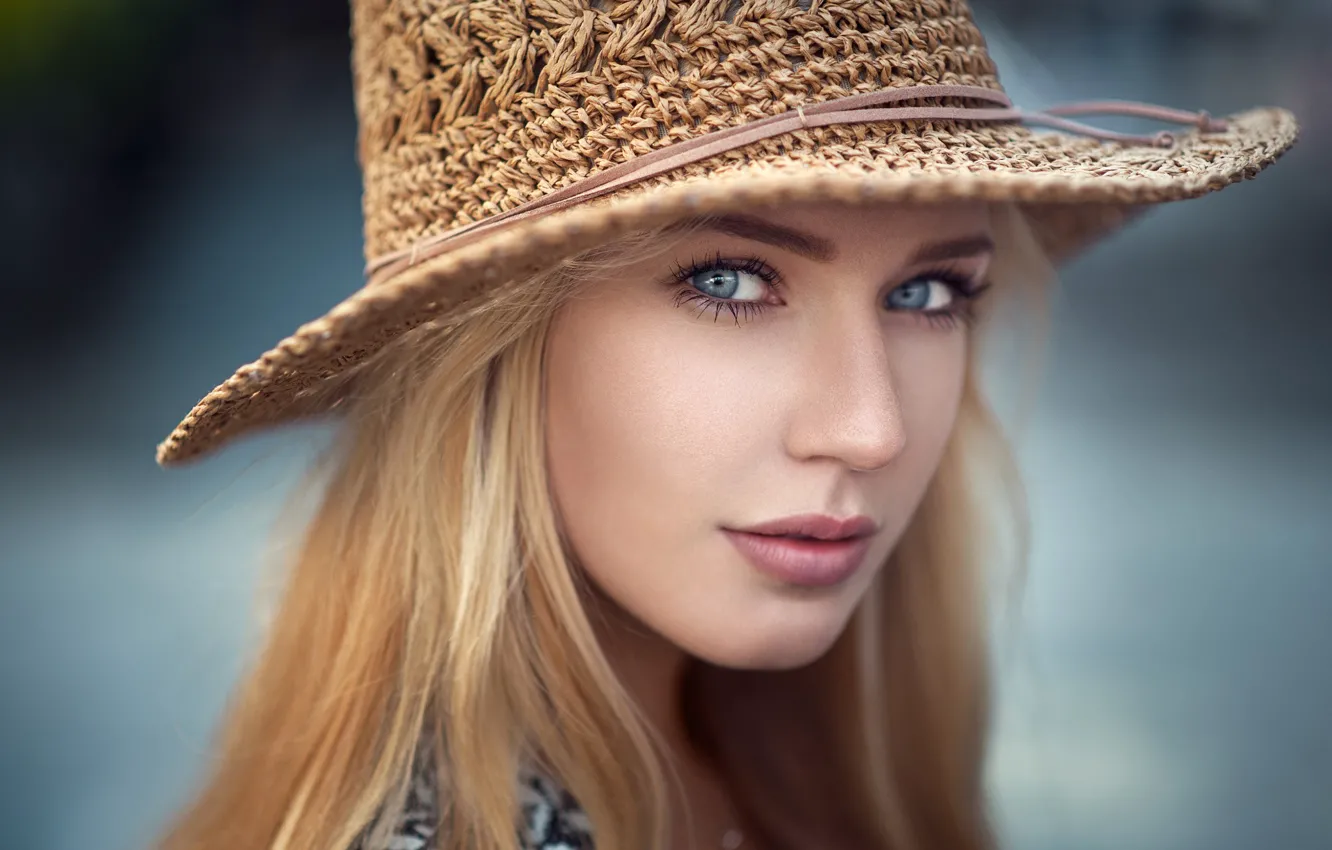 Photo wallpaper girl, hat, photo, photographer, blue eyes, model, beauty, lips