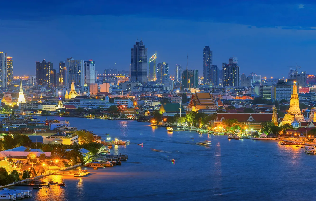 Photo wallpaper the city, lights, the evening, Bangkok, Thailand, Bangkok