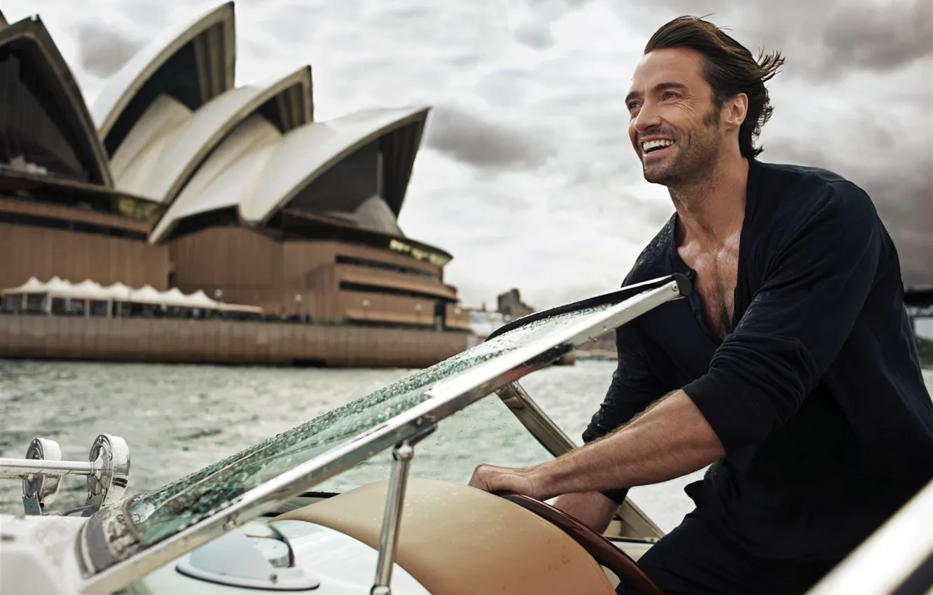 Photo wallpaper boat, actor, Sydney, Hugh Jackman, actor, Hugh Jackman, Sydney, Sydney Opera House