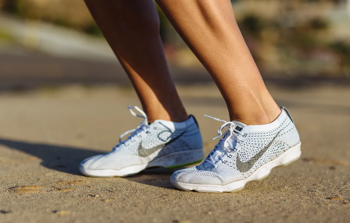 Photo wallpaper sport, white, sneakers, brand, sand, Nike, feet, Sport