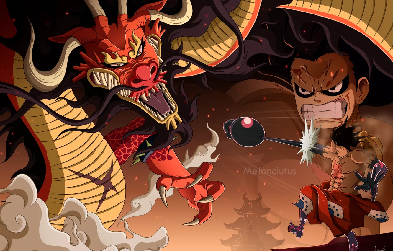 Photo wallpaper battlefield, game, One Piece, pirate, anime, fight, dragon, evil