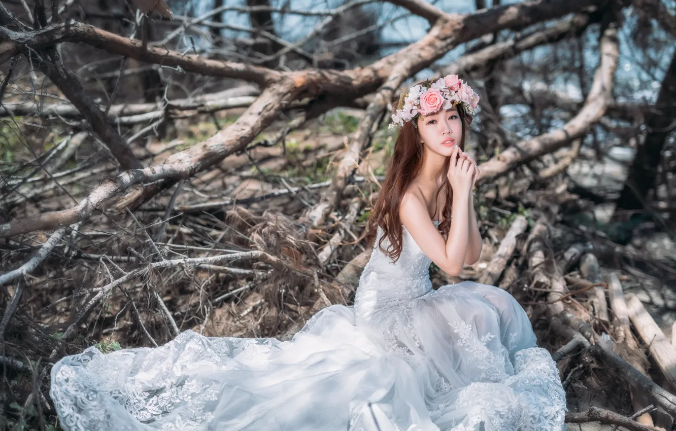 Photo wallpaper look, dress, background, Asian