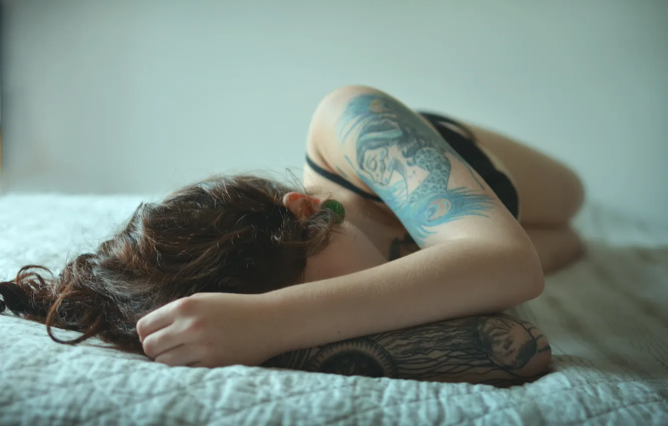 Photo wallpaper girl, hair, hands, tattoo, tattoo