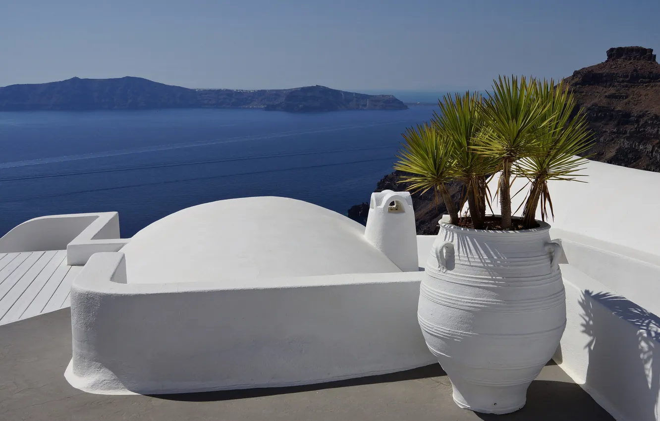 Photo wallpaper sea, view, Greece, Notio Aigaio, Firostefani, Thira