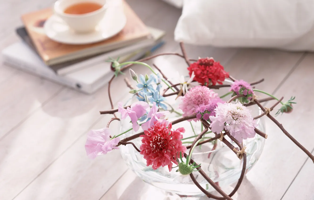 Photo wallpaper flowers, style, vase, Flowers, composition