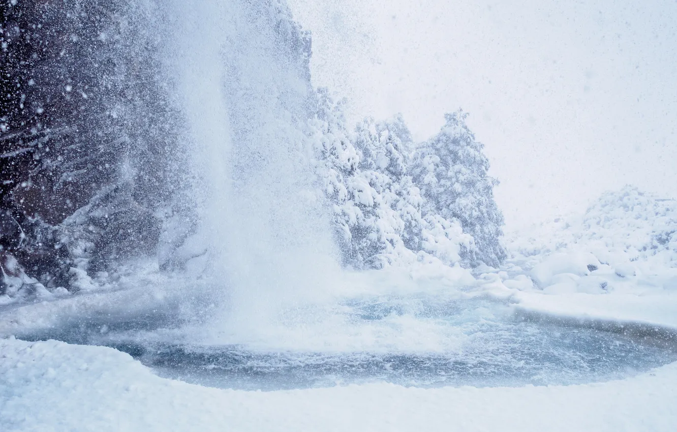 Photo wallpaper winter, snow, waterfall