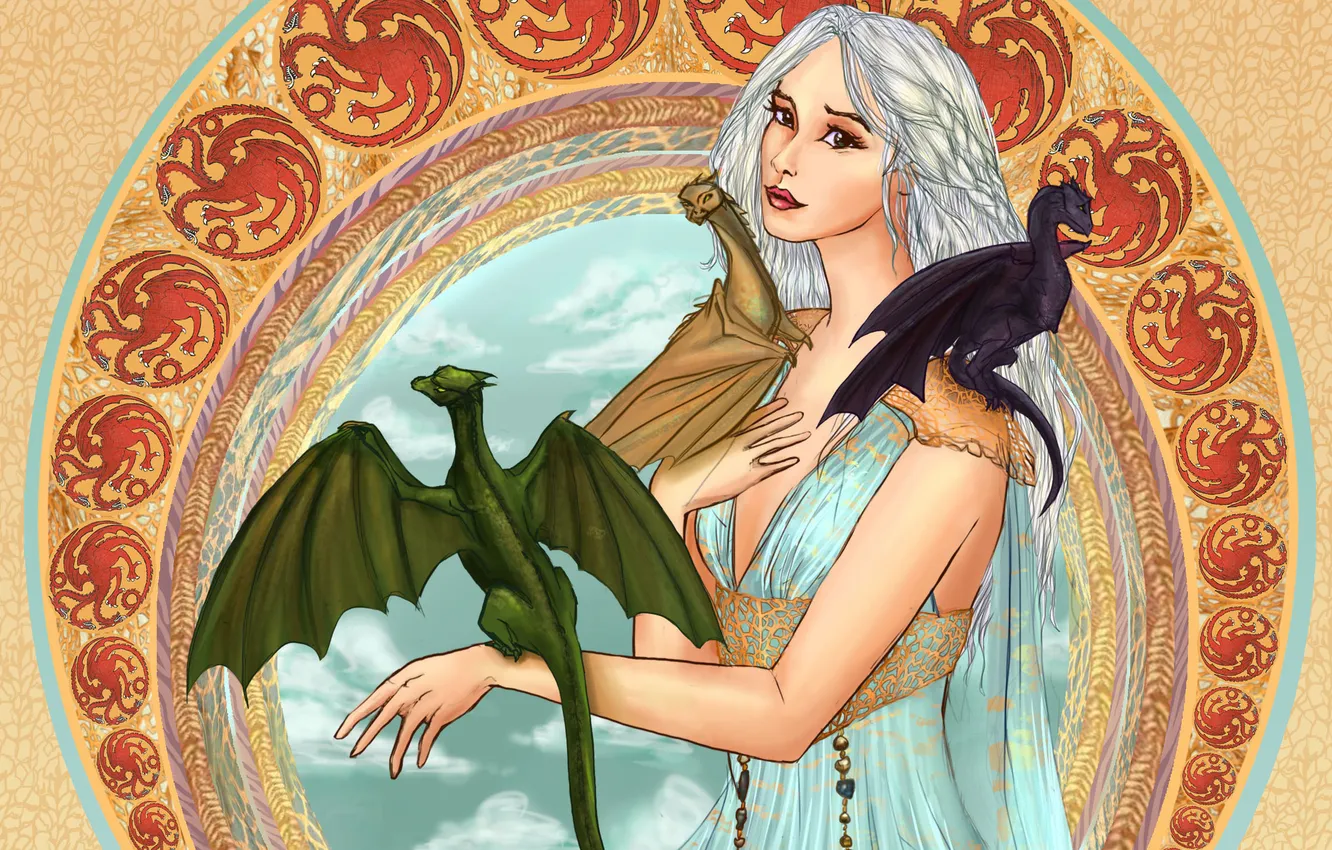 Photo wallpaper look, decoration, face, blue, dress, painting, Daenerys Targaryen, game of thrones
