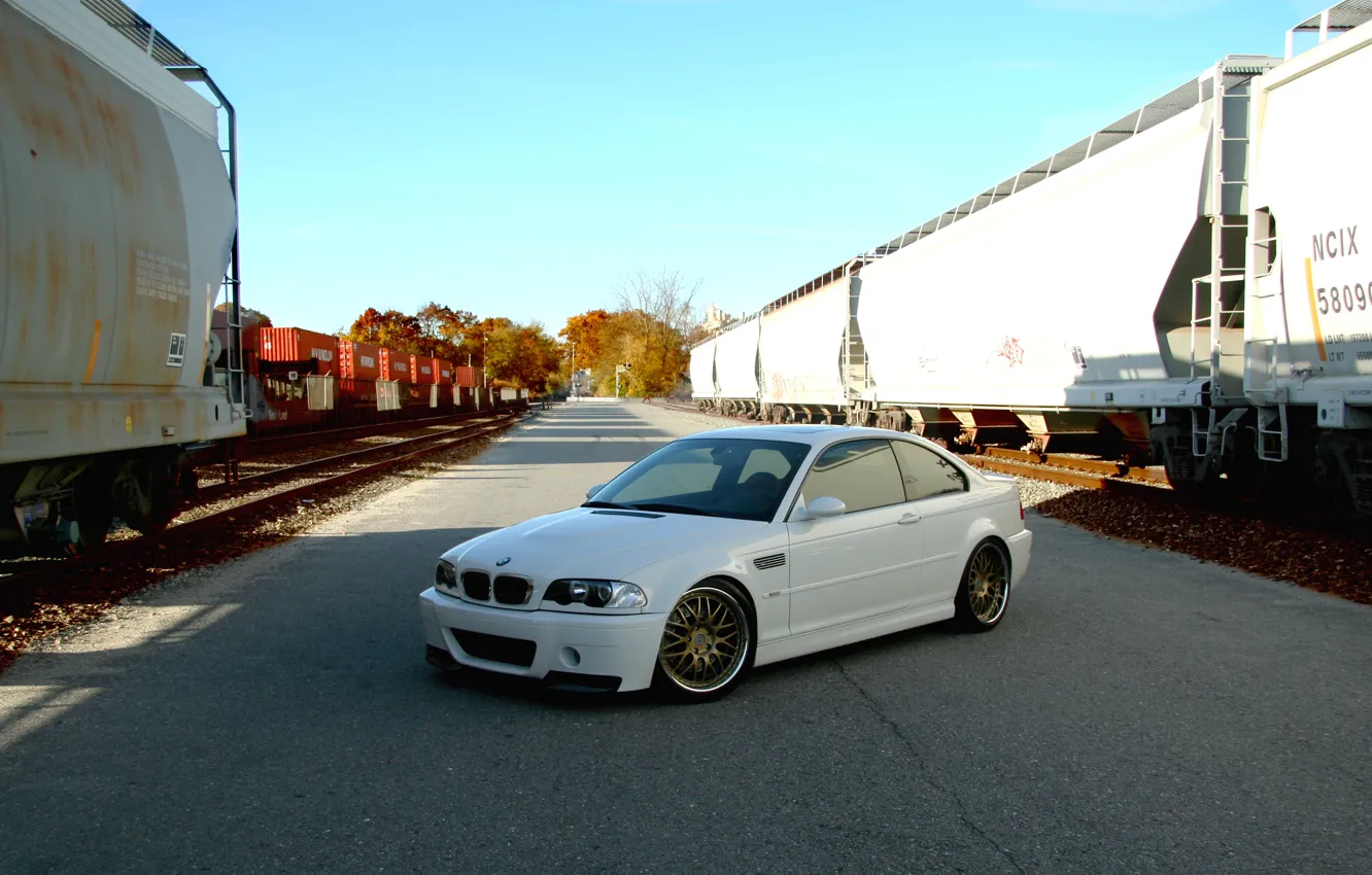 Photo wallpaper BMW, White, E46, Railway, M3
