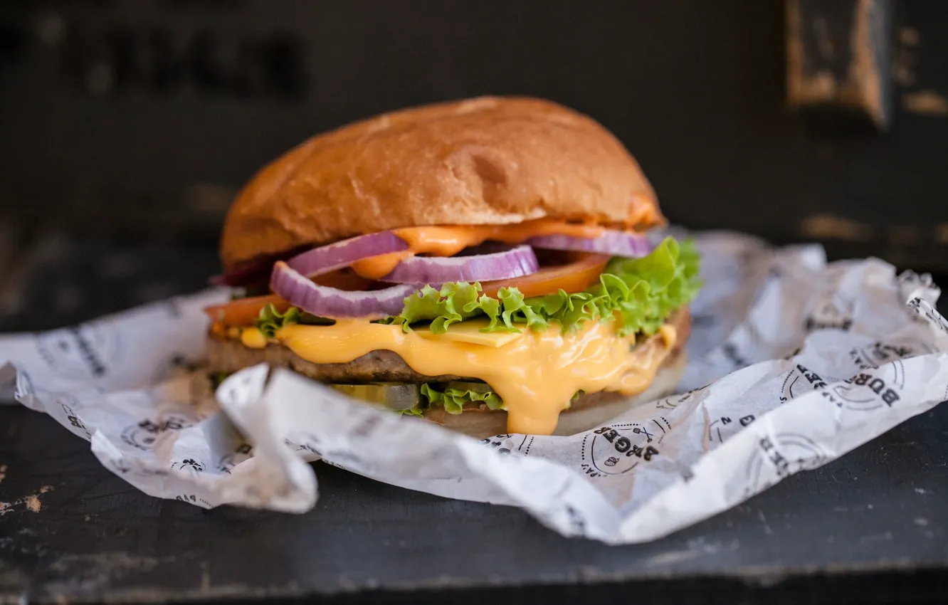 Photo wallpaper greens, bow, hamburger, filling
