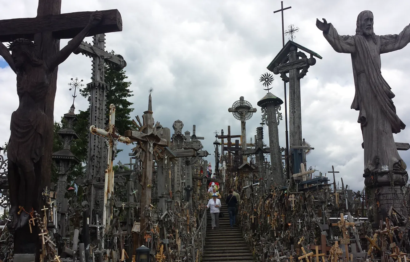 Photo wallpaper mountain, crosses, Lithuania., The Hill Of Crosses