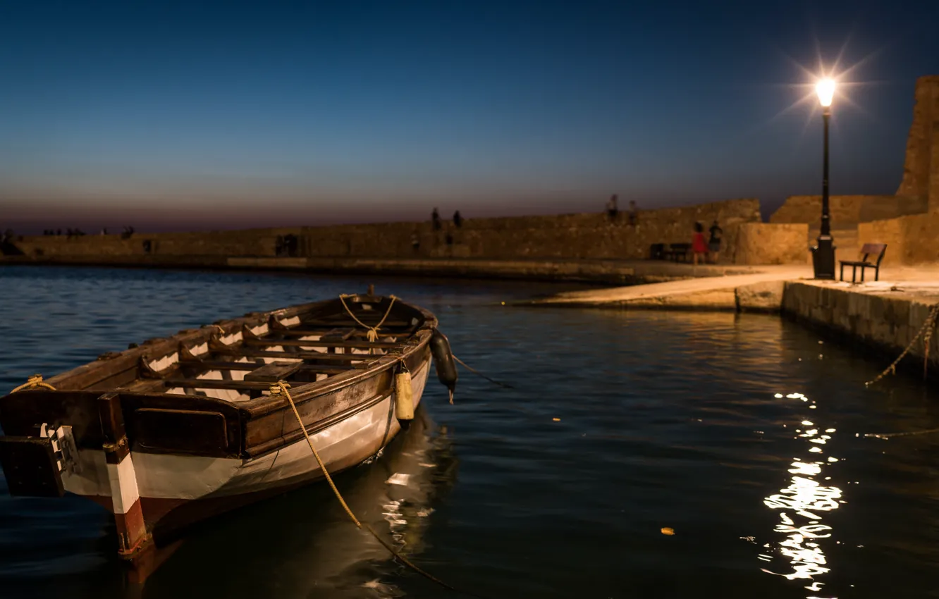 Photo wallpaper boat, pier, lights, promenade