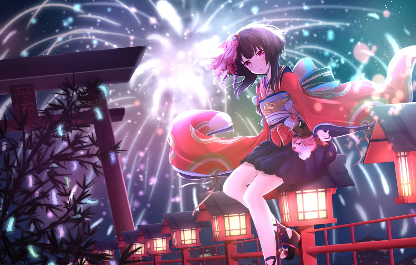 Photo wallpaper fish, anime, girl, Onmyouji