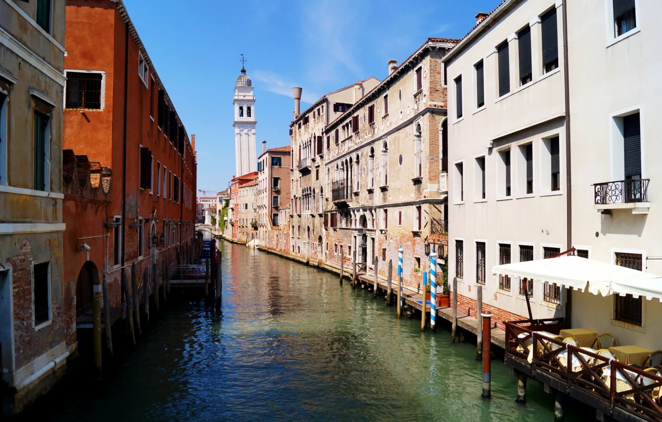 Photo wallpaper water, home, Venice, channel, blue sky