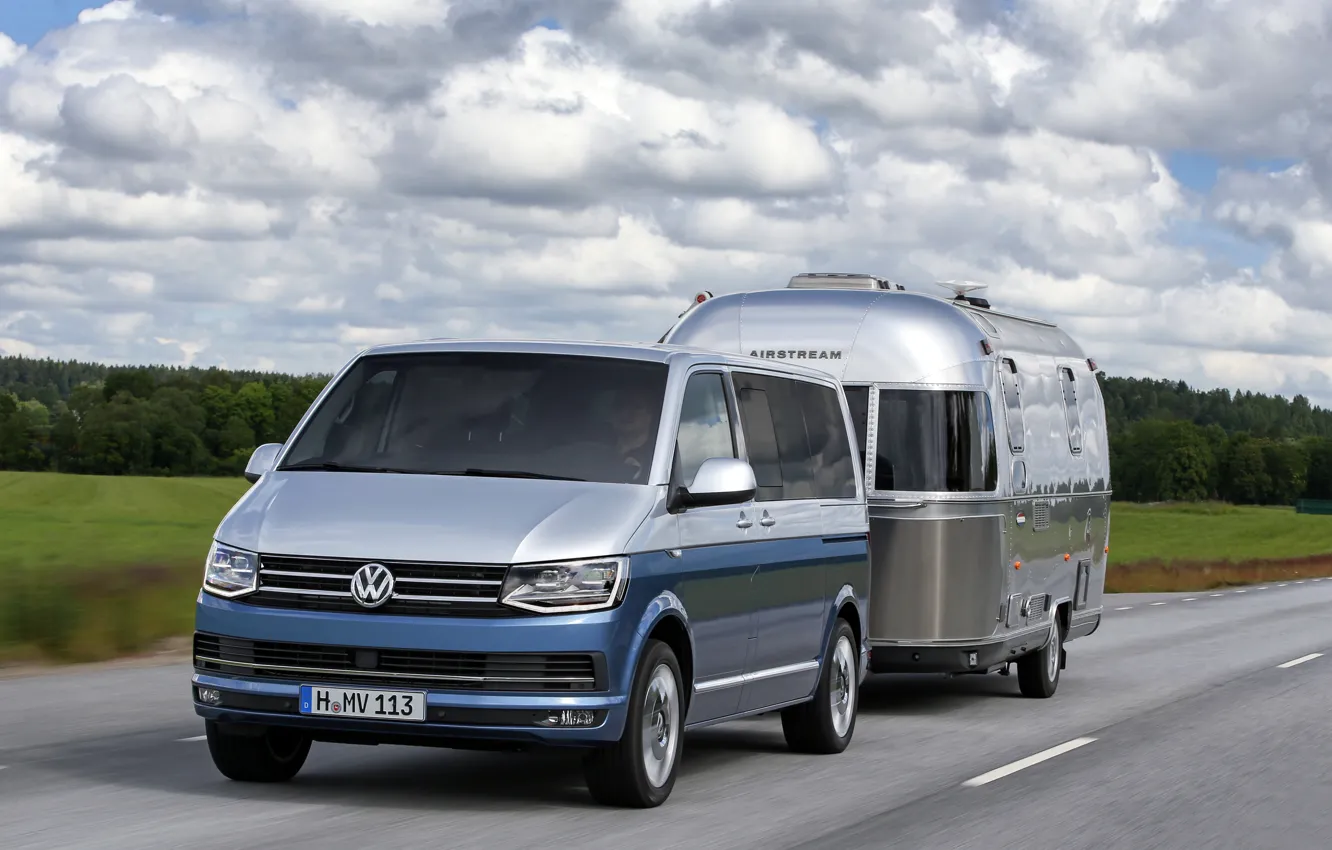 Photo wallpaper Volkswagen, road, blue, Silver, Multivan