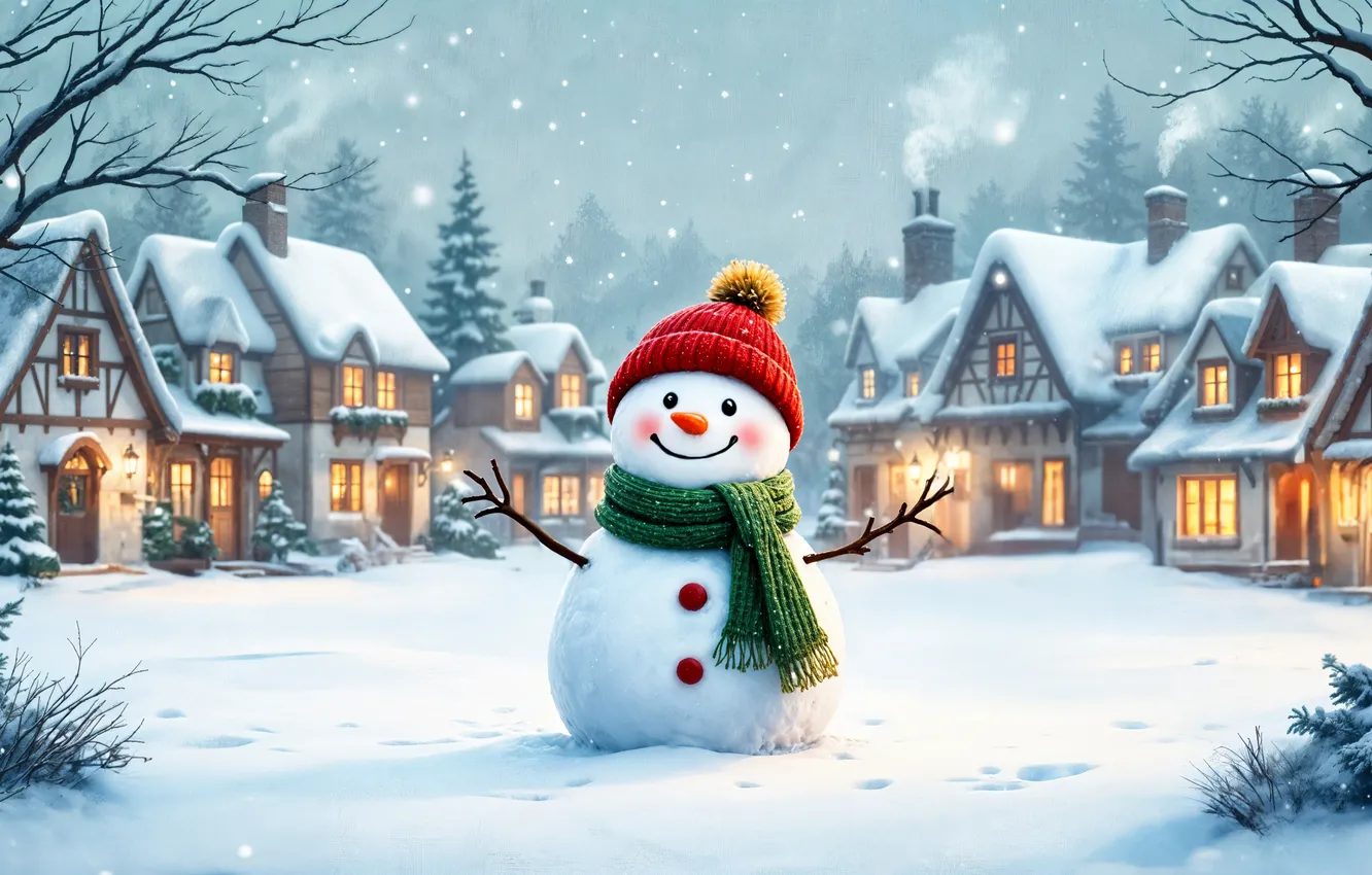 Photo wallpaper winter, snow, decoration, new year, Christmas, snowman, Christmas, winter