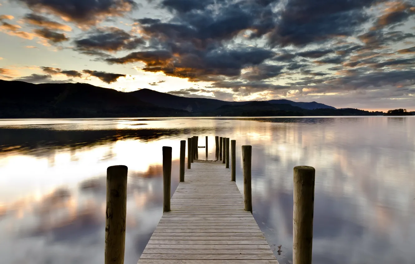 Photo wallpaper landscape, bridge, lake