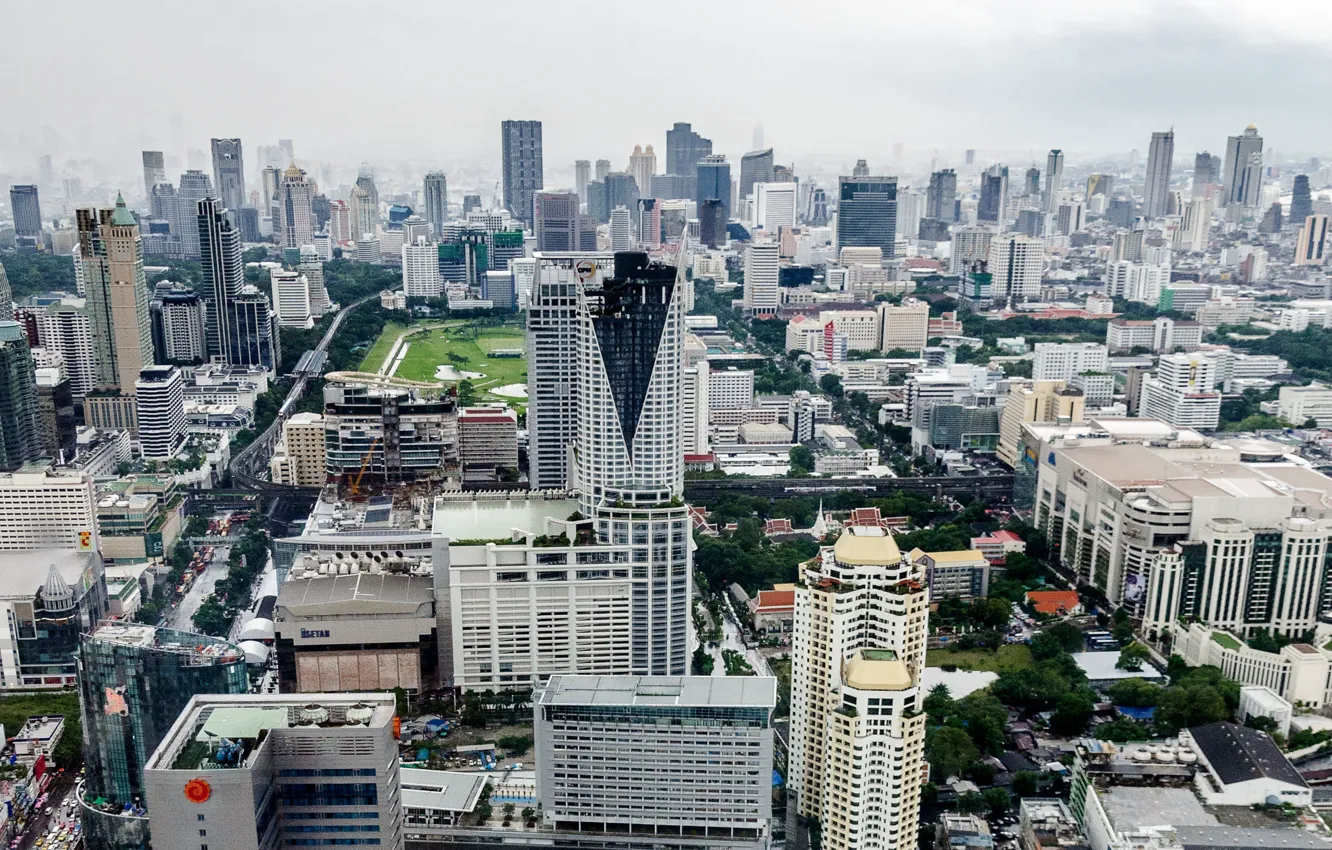 Photo wallpaper city, the city, rain, street, Asia, building, home, skyscrapers