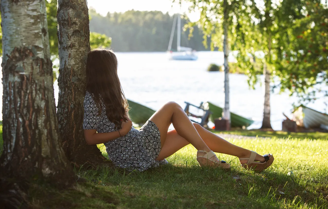 Photo wallpaper summer, girl, dress, legs