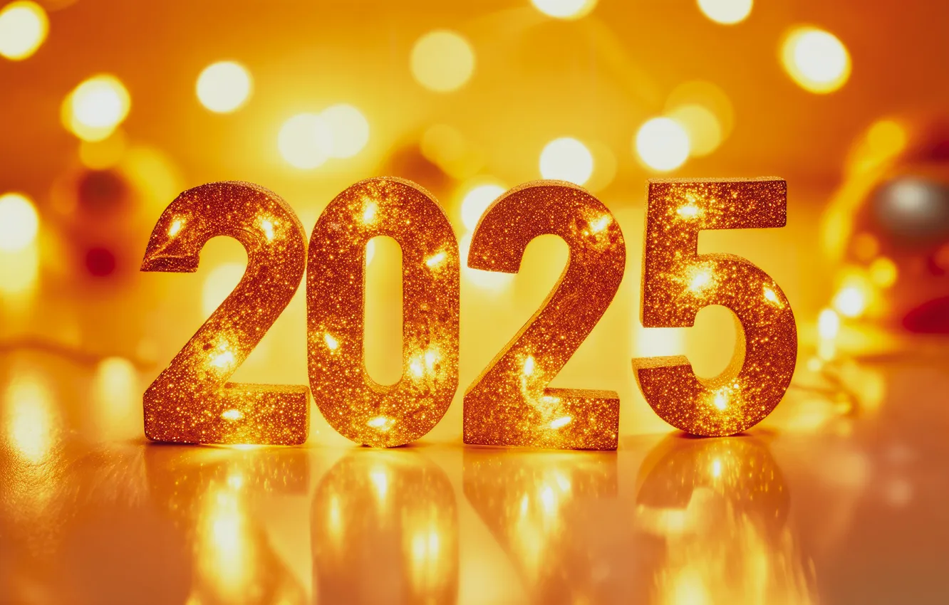 Photo wallpaper lights, lights, new year, Christmas, figures, gold, date, bokeh