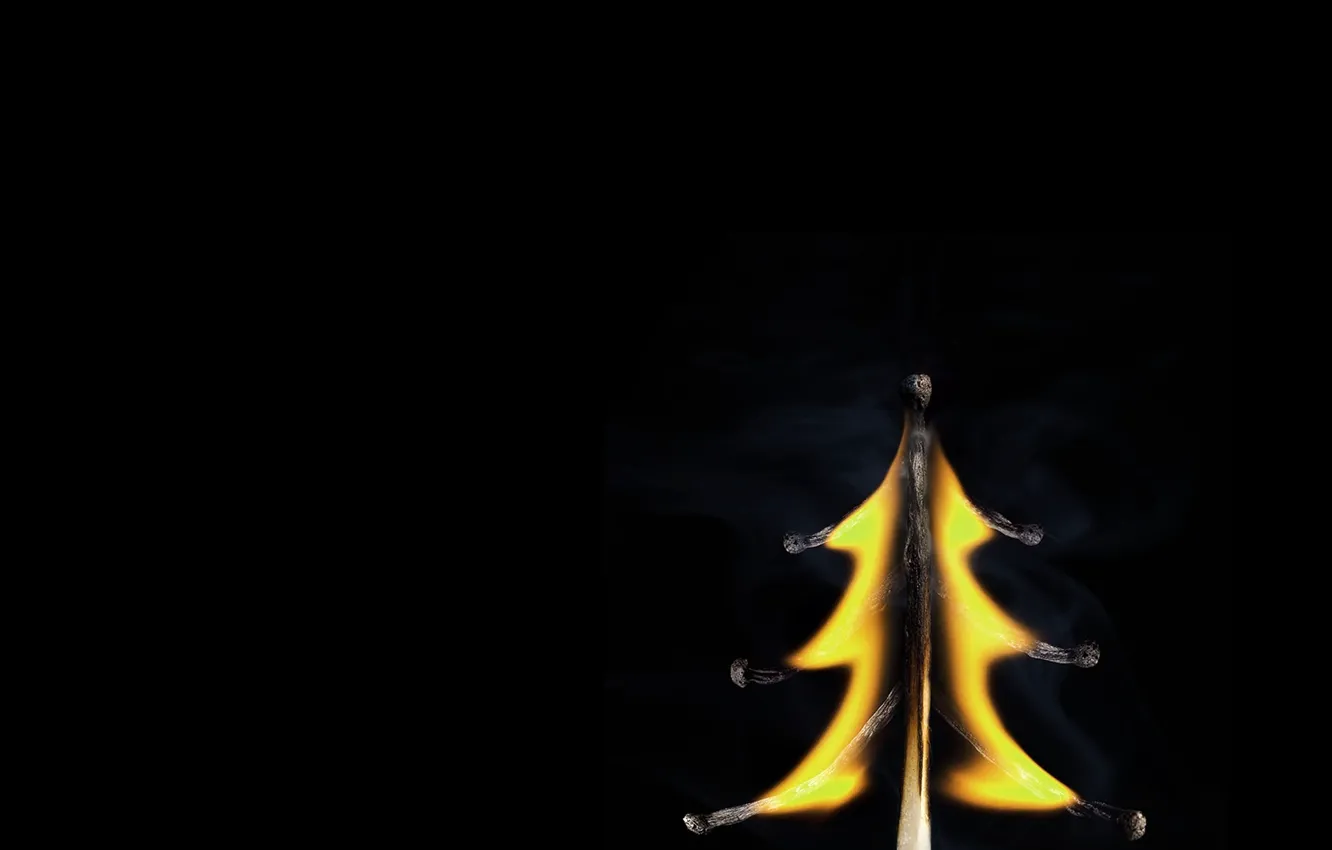 Photo wallpaper lights, creative, tree, matches, black background, herringbone