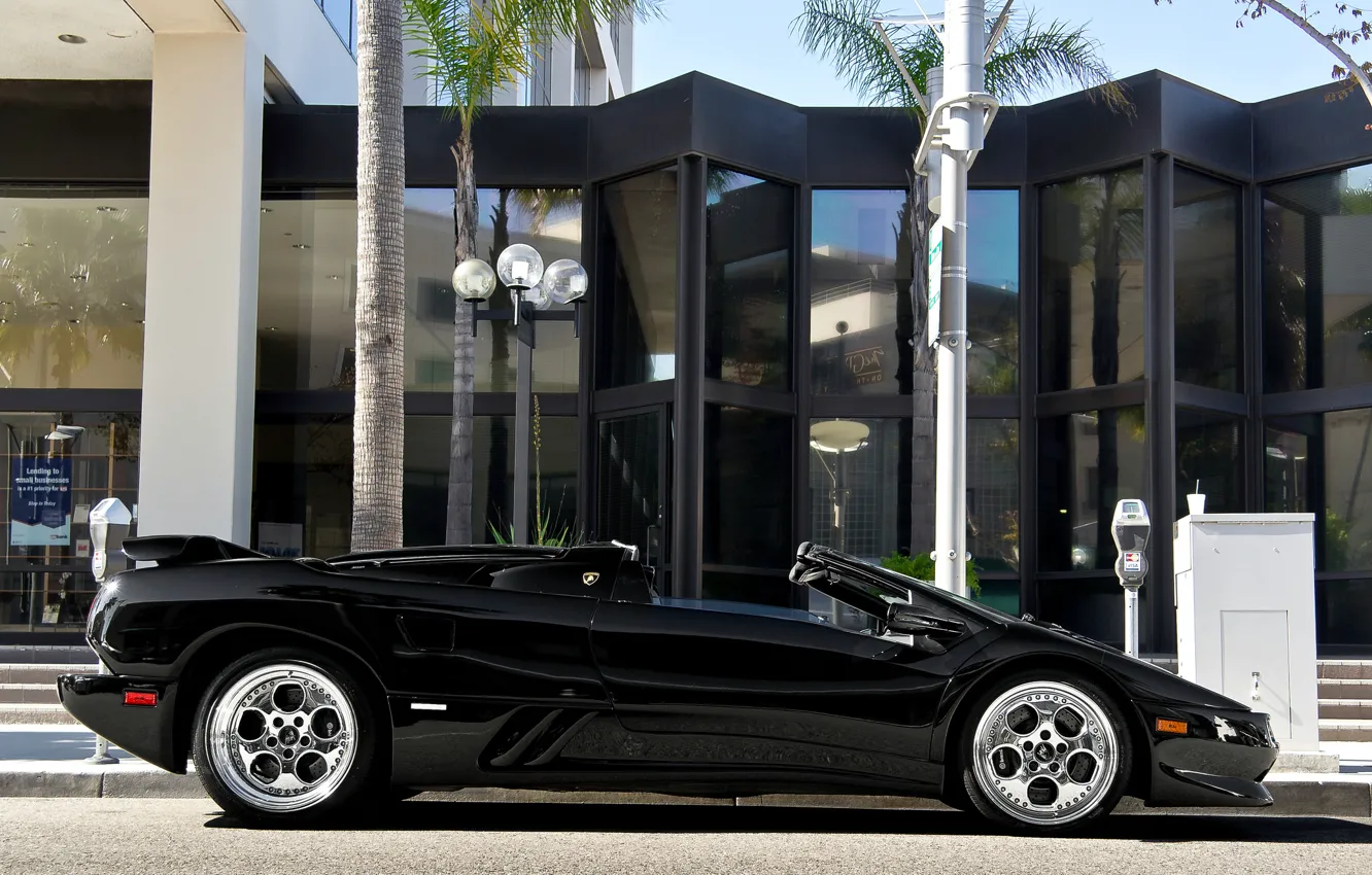 Photo wallpaper Palma, black, Lamborghini, convertible, black, diablo, roadster, Lamborghini