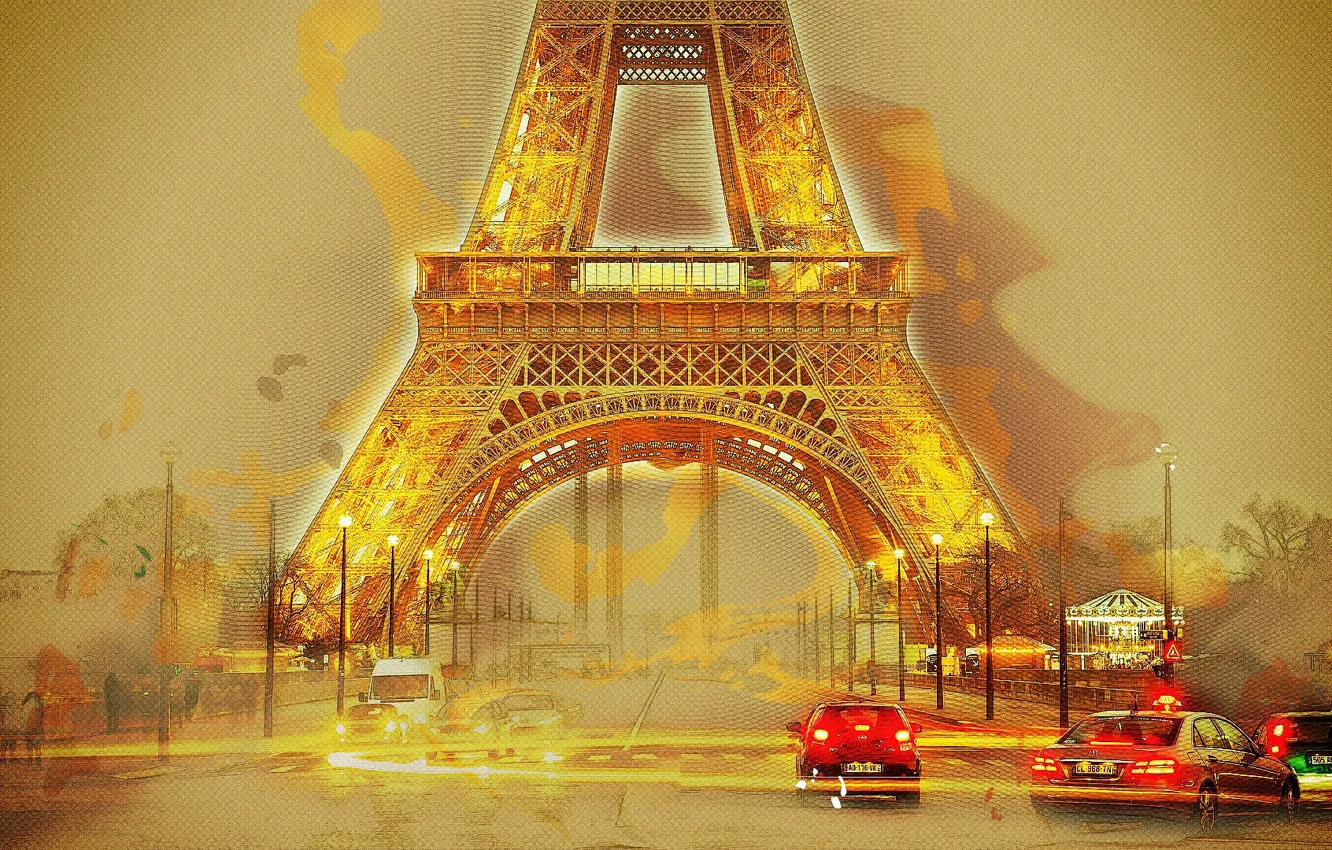 Photo wallpaper Paris, photoshop, picture, Eiffel tower