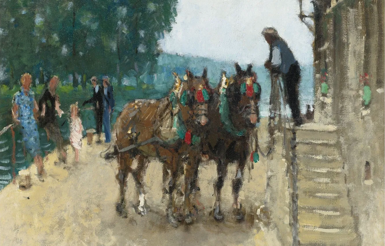 Photo wallpaper animal, picture, Pierre Eugène Montesin, Pierre-Eugene Montezin, A Pair Of Horses