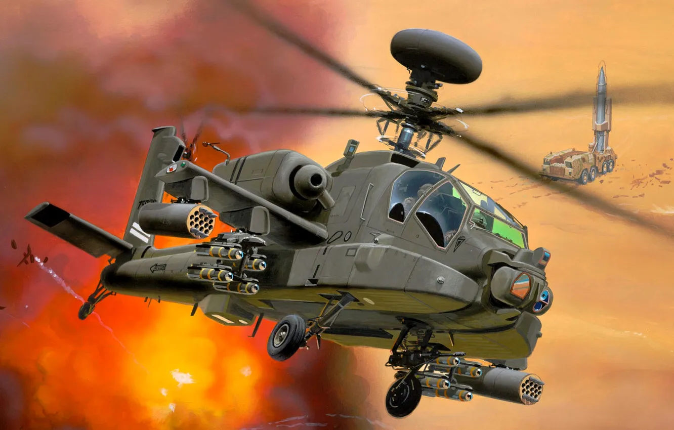 Photo wallpaper lights, figure, helicopter, combat helicopter, Military helicopter