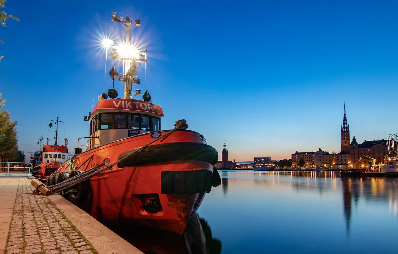 Photo wallpaper the evening, Stockholm, Sweden, River court