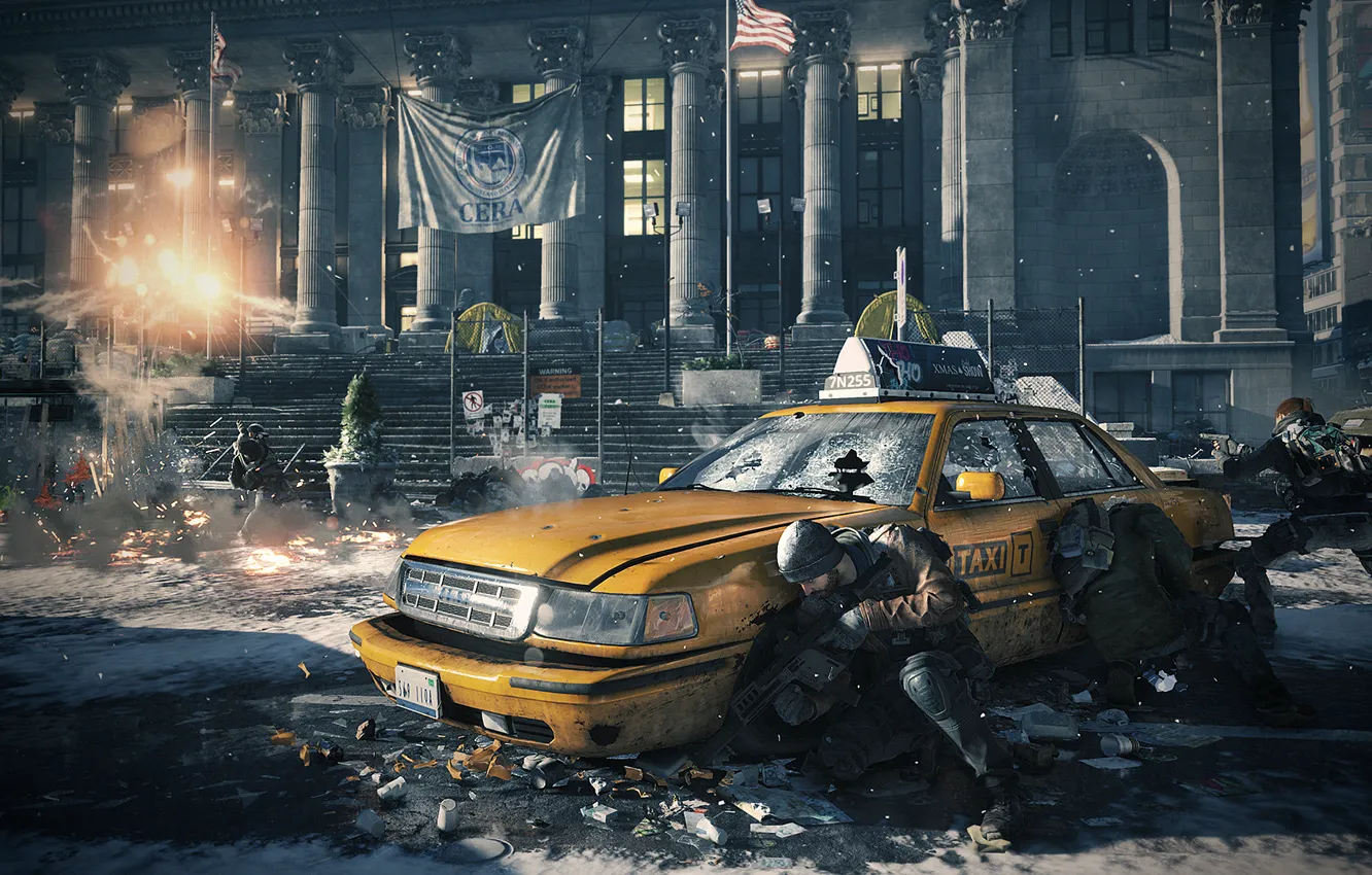 Photo wallpaper machine, the city, the building, taxi, Tom Clancy’s The Division
