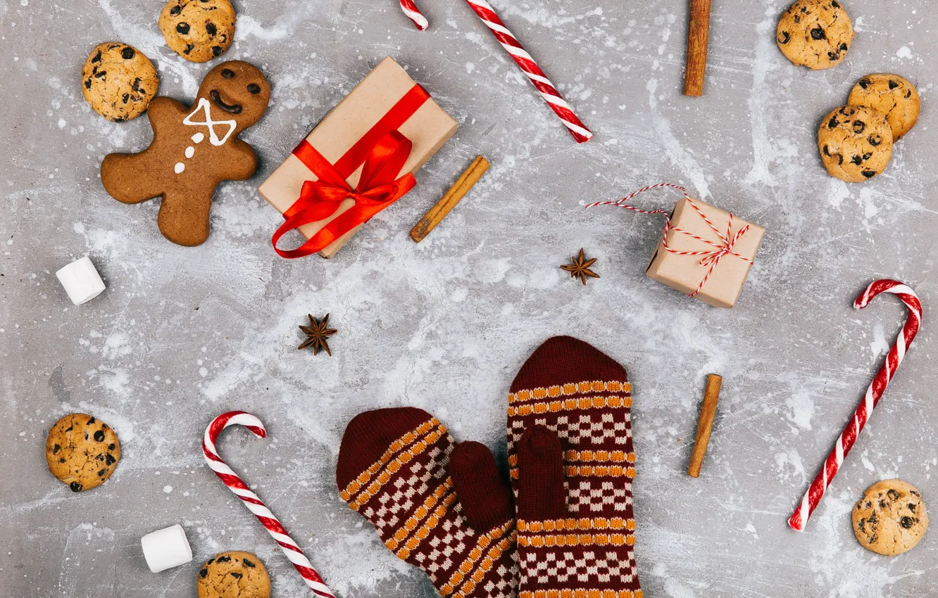 Photo wallpaper decoration, new year, cookies, Christmas, Christmas, wood, New Year, cookies