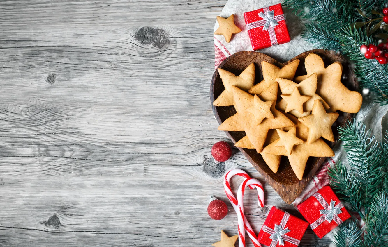 Photo wallpaper decoration, new year, Christmas, Christmas, wood, cookies, decoration, gingerbread