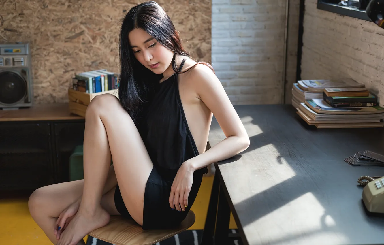 Photo wallpaper face, room, hair, legs, Oriental girl