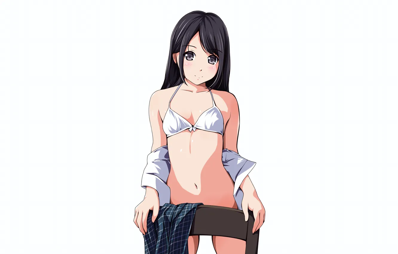 Photo wallpaper girl, sexy, lingerie, bra, long hair, boobs, anime, beautiful