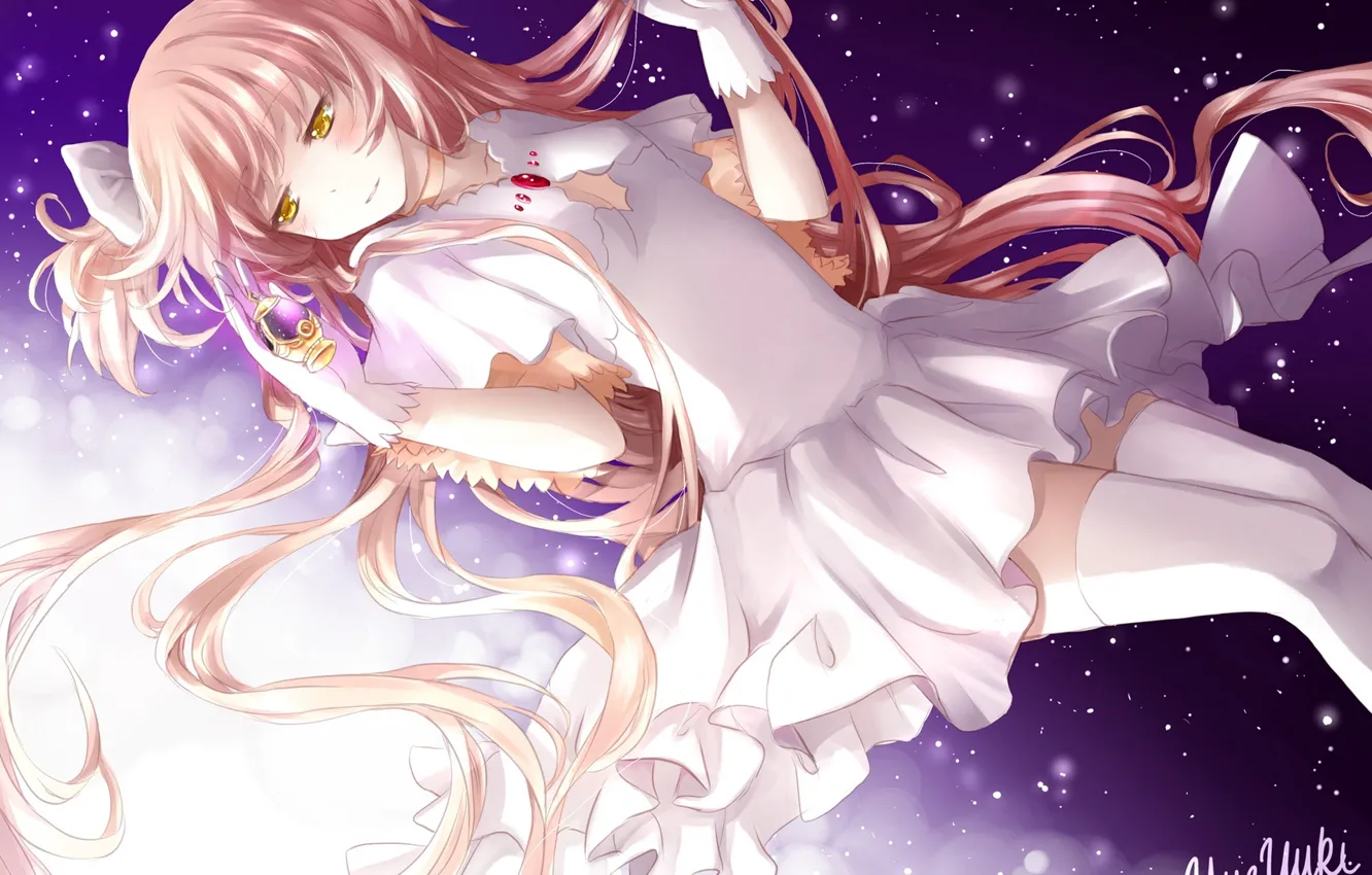 Photo wallpaper girl, stars, anime, art, mahou shoujo madoka magica, madoka kaname, girl madoka, ultimate madoka