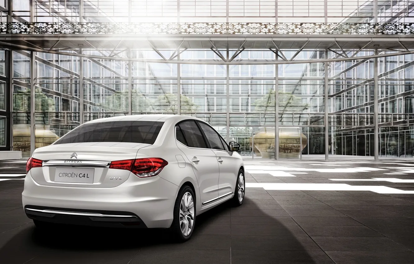 Photo wallpaper machine, auto, white, building, Citroen, sedan